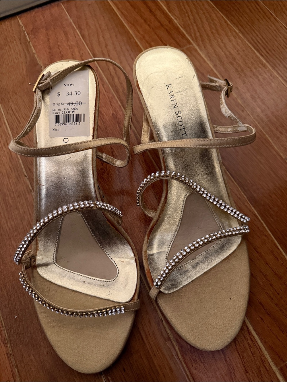 Karen Scott Champagne Gold Rhinestone Heeled Sandals